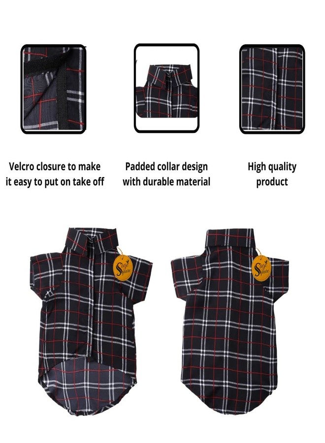 سايج سكوير قميص كلاب مطبوع عليه مربعات باللون الأخضر الزيتوني، قميص كلاب عصري، فائق النعومة وخفيف الوزن، ملابس كلاب مريحة وجيدة التهوية، زي عصري (مقاس صغير جدًا - 12 بوصة) (طبعة مربعات سوداء) - Image 4